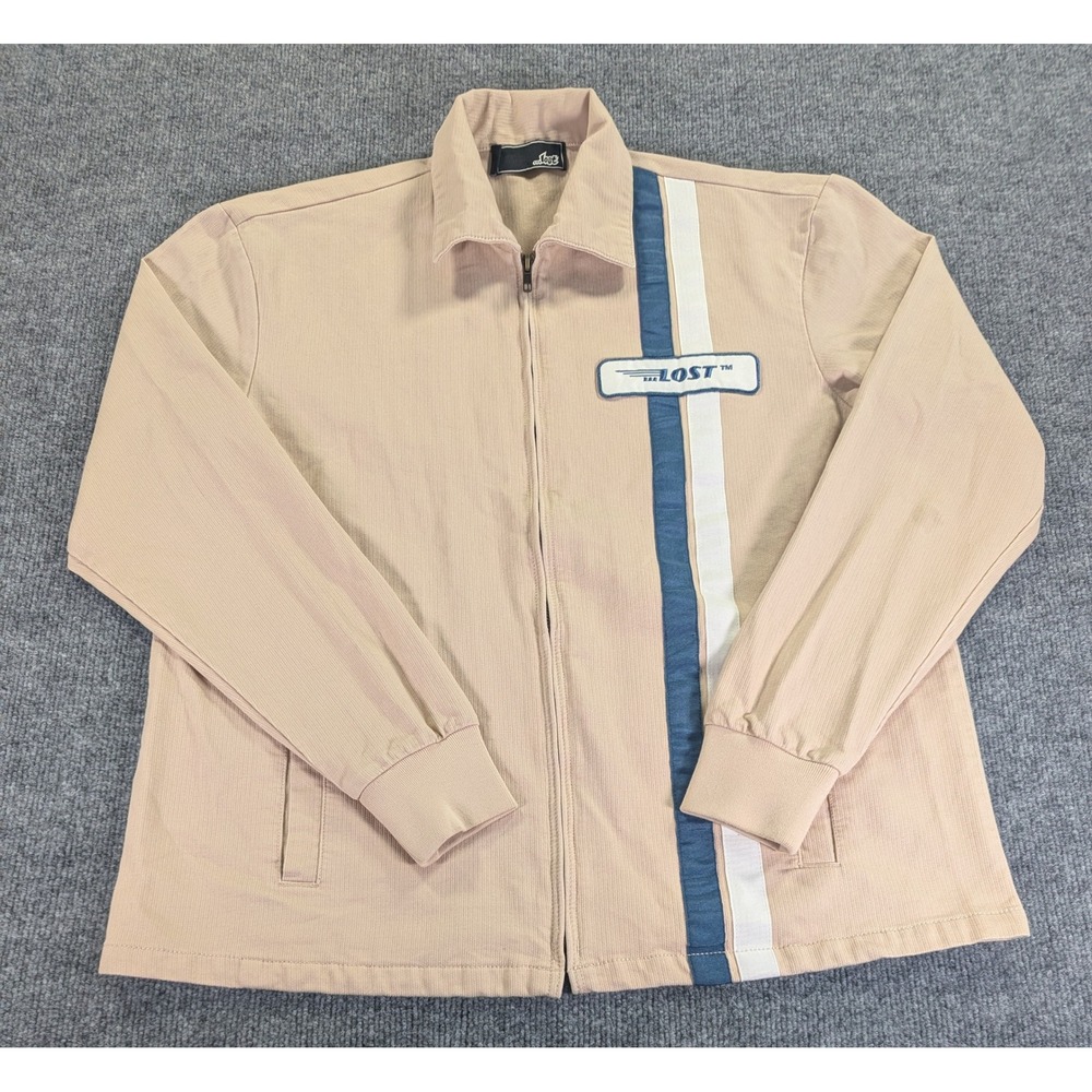 Lost Enterprises Mens Tan Full Zip Cotton Surf Jacket Racing Stripe Large